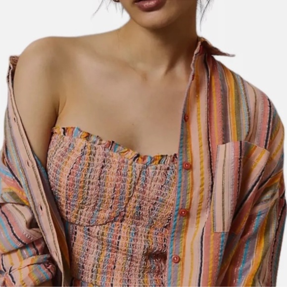 Anthropologie Tops - Anthropologie Pilcro Rainbow Strapless Smocked Crop Tube Top